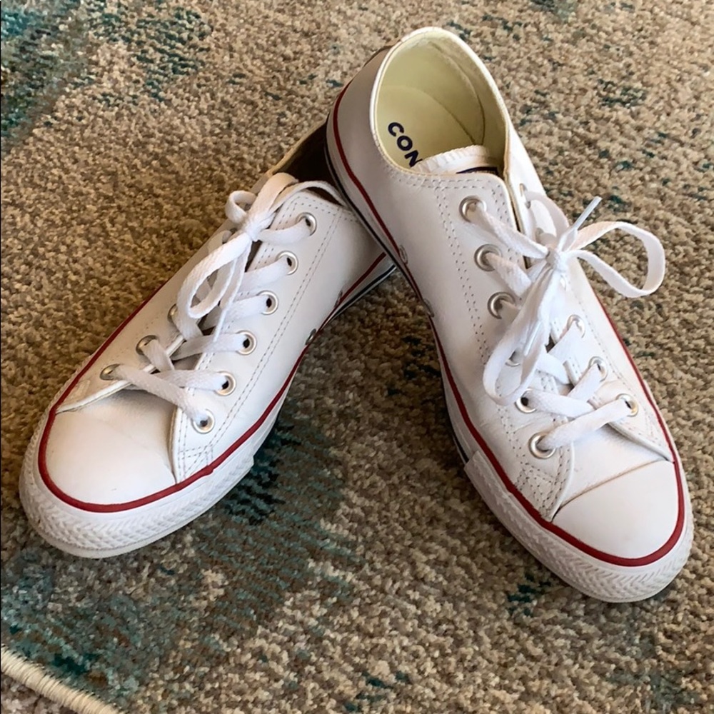 White Faux Leather Converse All-Stars